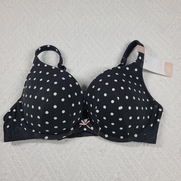 Cacique Boost Plunge Bra The cotton cacique collection black polka dot Size 40C - Picture 1 of 10